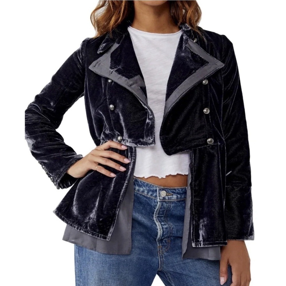 Free‎ People Brushed Velvet Faye Military Jacket Grey Sz XS $228
